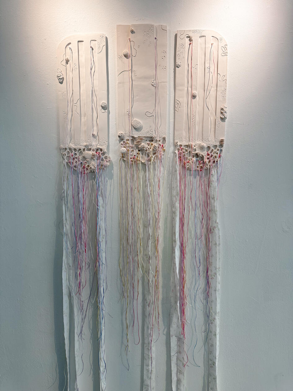 Surfcomber, 2024 (3&#39;x6&#39;) Porcelain, Satin Cords, Cotton Sheets