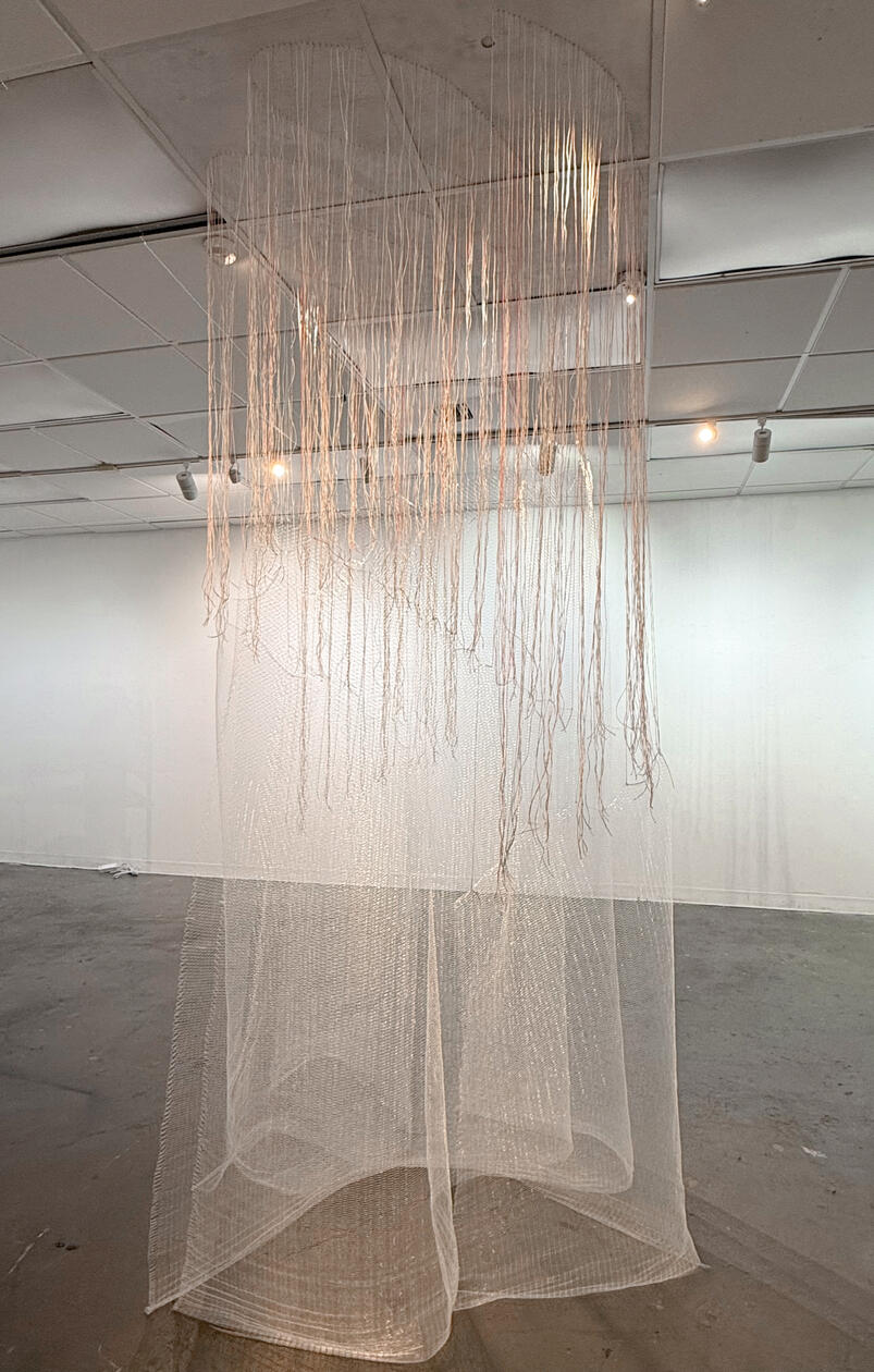 Fishing Net, 2024 (4'x4'x8') Satin Cords, Fish Net